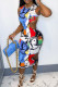 Blue Sexy Print Hollowed Out Patchwork O Neck Pencil Skirt Dresses