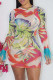 Pink Fashion Sexy Print Tassel Patchwork O Neck Long Sleeve Dresses