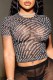 Black Fashion Sexy Print See-through Letter O Neck T-Shirts