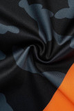 Black Orange Fashion Casual Print Basic O Neck Short Sleeve Two Pieces
