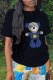 Black Fashion Casual Print Patchwork O Neck T-Shirts