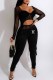 Black Fashion Sexy Letter Patchwork Square Collar Long Sleeve Two Pieces