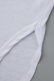 White Fashion Casual Print Ripped Backless O Neck Short Sleeve Dress