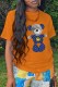 Orange Fashion Casual Print Patchwork O Neck T-Shirts