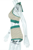 Stripe Fashion Sexy Striped Print Bandage Backless Halter Sleeveless Two Pieces
