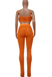 Tangerine Sexy Solid Patchwork See-through Feathers Spaghetti Strap Sleeveless Two Pieces