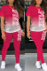 Rose Red Casual Print Patchwork O Neck Short Sleeve Two Pieces