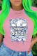 Pink Fashion Street Print Letter O Neck T-Shirts