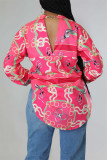 Red Fashion Casual Print Hollowed Out Backless Turndown Collar Tops
