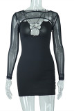 Black Fashion Sexy Solid Hollowed Out See-through Backless O Neck Long Sleeve Two Pieces