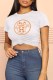 White Fashion Casual Print Patchwork O Neck T-Shirts