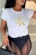 White Fashion Casual Print Letter O Neck T-Shirts