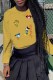 Yellow Fashion Street Character Patchwork O Neck Tops