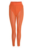Red Sexy Solid Patchwork See-through Regular High Waist Pencil Solid Color Bottoms