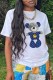 White Fashion Casual Print Patchwork O Neck T-Shirts
