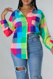 Red Fashion Casual Print Hollowed Out Backless Turndown Collar Tops