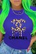 Blue Casual Fashion Print Letter O Neck T-Shirts