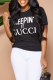 Black Fashion Street Print Patchwork Letter O Neck T-Shirts