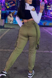 Green Fashion Casual Solid Patchwork Regular High Waist Conventional Patchwork Bottoms