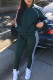 Green Casual Solid O Neck Long Sleeve Two Pieces