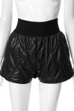 Black Fashion Casual Solid Patchwork Regular High Waist Shorts