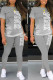 Grey Casual Print Patchwork O Neck Short Sleeve Two Pieces