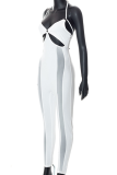 White Sexy Solid Patchwork Spaghetti Strap Skinny Jumpsuits