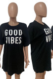 Black Casual Print Patchwork O Neck T-Shirts