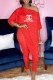 Red Fashion Sweet Print Letter Asymmetrical Oblique Collar Half Sleeve Two Pieces