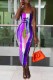 Purple Fashion Sweet Letter Print Backless Slit Spaghetti Strap One Step Skirt Dresses