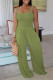 Army Green Casual Solid Patchwork Spaghetti Strap Straight Jumpsuits