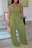 Mint green Casual Solid Patchwork Spaghetti Strap Straight Jumpsuits
