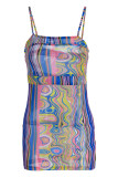Pink Fashion Sexy Print Backless Spaghetti Strap Sleeveless Dress