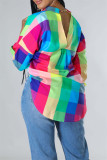 Red Fashion Casual Print Hollowed Out Backless Turndown Collar Tops