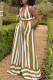 Yellow Sexy Casual Striped Print Bandage Backless Halter Regular Jumpsuits