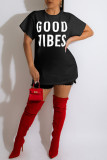 Black Casual Print Patchwork O Neck T-Shirts