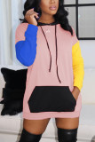 Red Living Solid Patchwork Hooded Collar Wrapped Skirt Dresses
