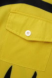 Yellow Fashion Casual Print Slit Turndown Collar Shirt Dress