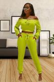 Green Casual Solid pencil Long Sleeve Two-piece Pants Set