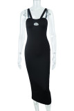 Black Fashion Sexy Solid Hollowed Out Backless Spaghetti Strap Sleeveless Dress
