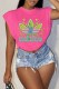 Rose Red Fashion Casual Print Letter O Neck T-Shirts