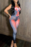 Black Red Fashion Sexy Print Backless Spaghetti Strap Skinny Jumpsuits