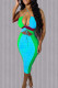 Sky Blue Sexy Solid Bandage Hollowed Out Patchwork Fold Halter Pencil Skirt Dresses