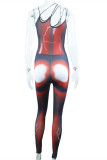 Black Red Fashion Sexy Print Backless Spaghetti Strap Skinny Jumpsuits
