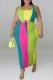 Blue Fashion Casual Striped Print Patchwork Contrast U Neck Plus Size Two Piece Set