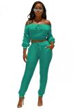 Green Casual Solid pencil Long Sleeve Two-piece Pants Set