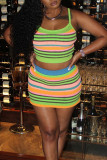 Green Sexy Casual Print Backless Contrast Spaghetti Strap Sleeveless Two Pieces