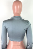 Green V Neck Long Sleeve Solid Tops