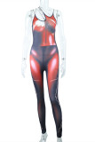 Black Red Fashion Sexy Print Backless Spaghetti Strap Skinny Jumpsuits