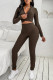 Coffee Casual Sportswear Solid Basic Zipper Collar Long Sleeve Two Pieces